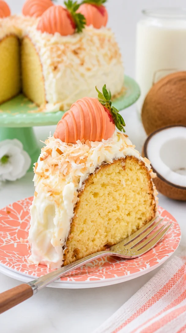 Leckerer Kokos-Bundt-Kuchen auf einem Tisch serviert
