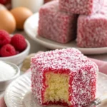 Leckere Kokos-Raspberry-Schnitten mit Kokosflocken und Himbeeren