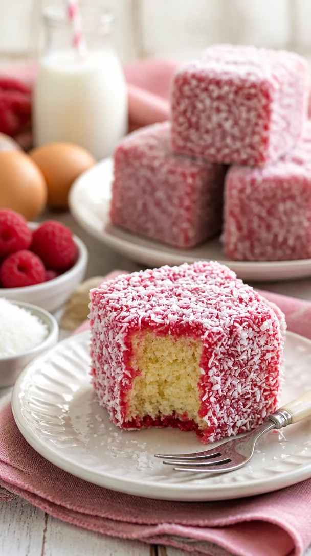 Leckere Kokos-Raspberry-Schnitten mit Kokosflocken und Himbeeren