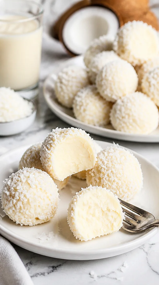 Kokos-Schneeball-Trüffel in einer dekorativen Schale