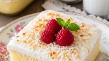 Ein köstlicher Kokosnusskuchen mit Kokosraspeln, perfekt für Naschkatzen