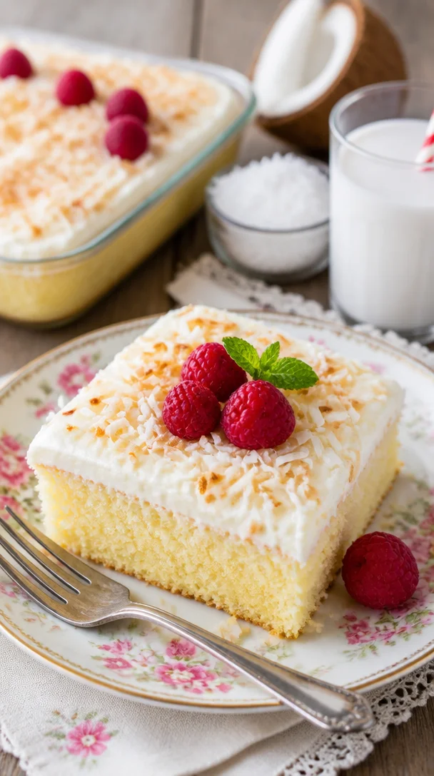 Ein köstlicher Kokosnusskuchen mit Kokosraspeln, perfekt für Naschkatzen
