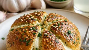 Koreanisches Frischkäse-Knoblauchbrot mit frischen Zutaten und knusprigem Baguette