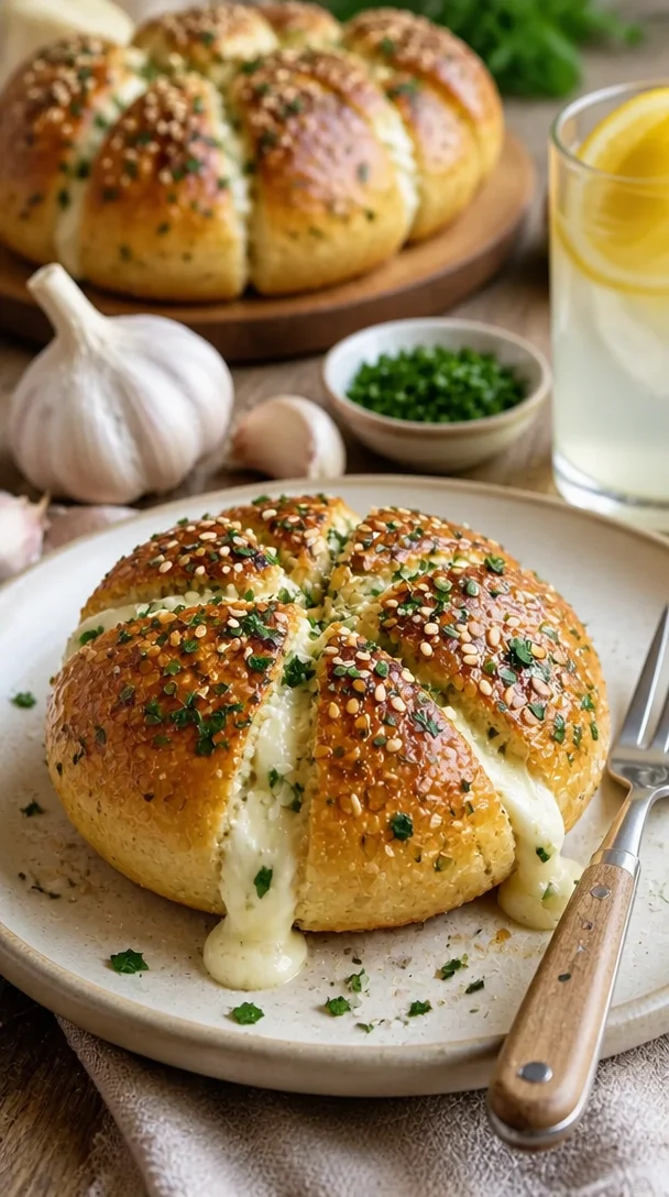 Koreanisches Frischkäse-Knoblauchbrot mit frischen Zutaten und knusprigem Baguette