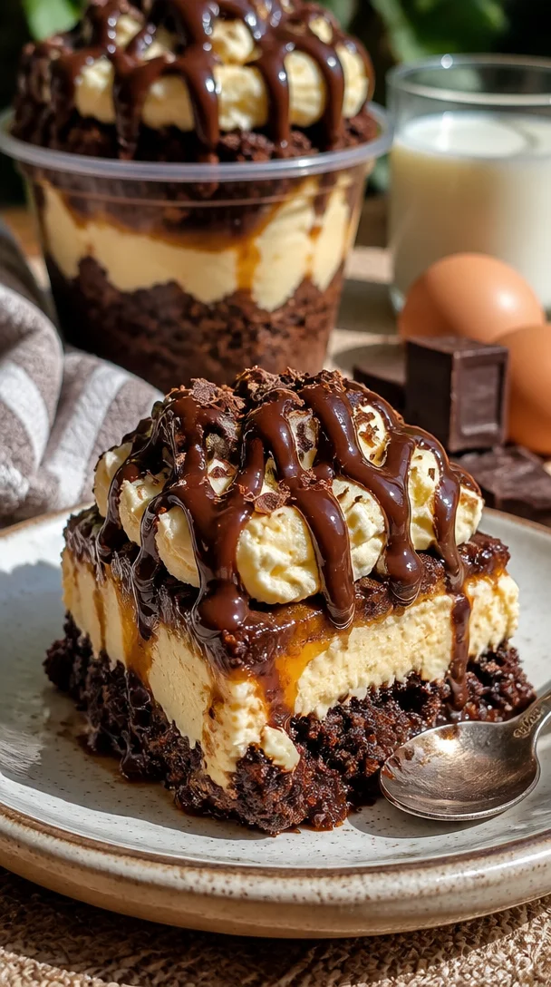 Leckere Brownie Käsekuchen Tassen mit schokoladigem und cremigem Topping