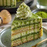 Matcha Mille-Crêpe-Kuchen mit zarten Schichten und grünem Teegeschmack