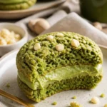 Matcha Schokoladenkekse mit grüner Tee Creme auf einem weißen Teller