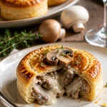 Mini Pilz- und Gruyère-Pasteten auf einem Teller serviert.
