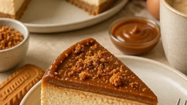 No-Bake Biscoff-Käsekuchen mit leckerer Biscoff-Creme und Keksboden