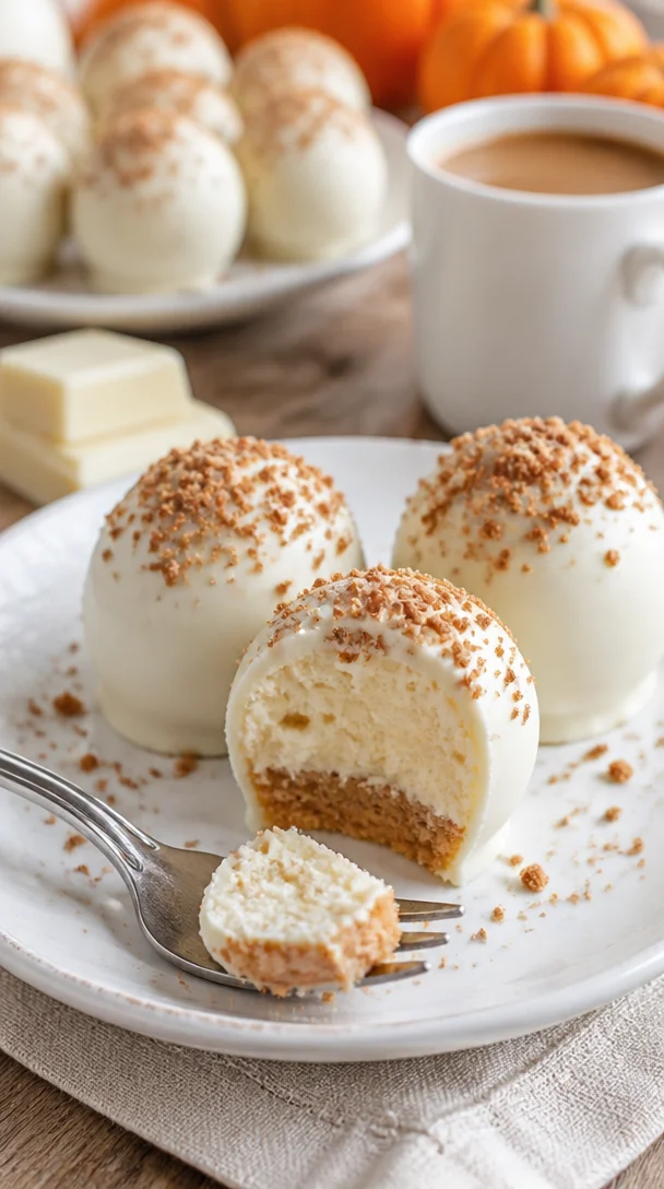 No-Bake Kürbis-Cheesecake-Bällchen auf einem Teller