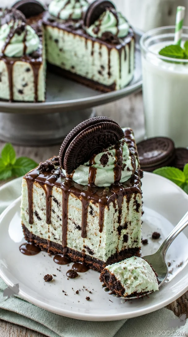 No-Bake Oreo-Minz-Käsekuchen mit frischer Minze und knusprigen Oreo-Keksen