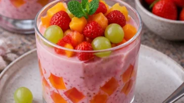 Hausgemachtes Obst-Gelee aus verschiedenen Früchten in einem Glas