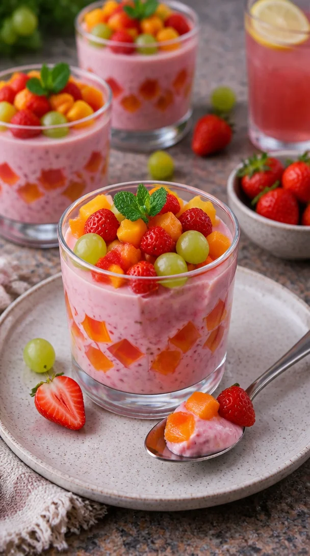 Hausgemachtes Obst-Gelee aus verschiedenen Früchten in einem Glas