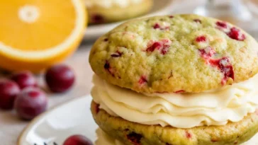 Leckere Orange-Cranberry-Whoopie-Pies auf einem Teller