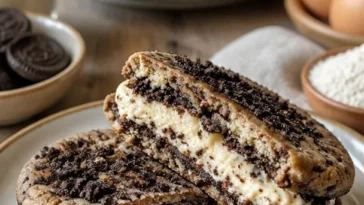 Leckere Oreo-Käsekuchen-Kekse auf einem Teller