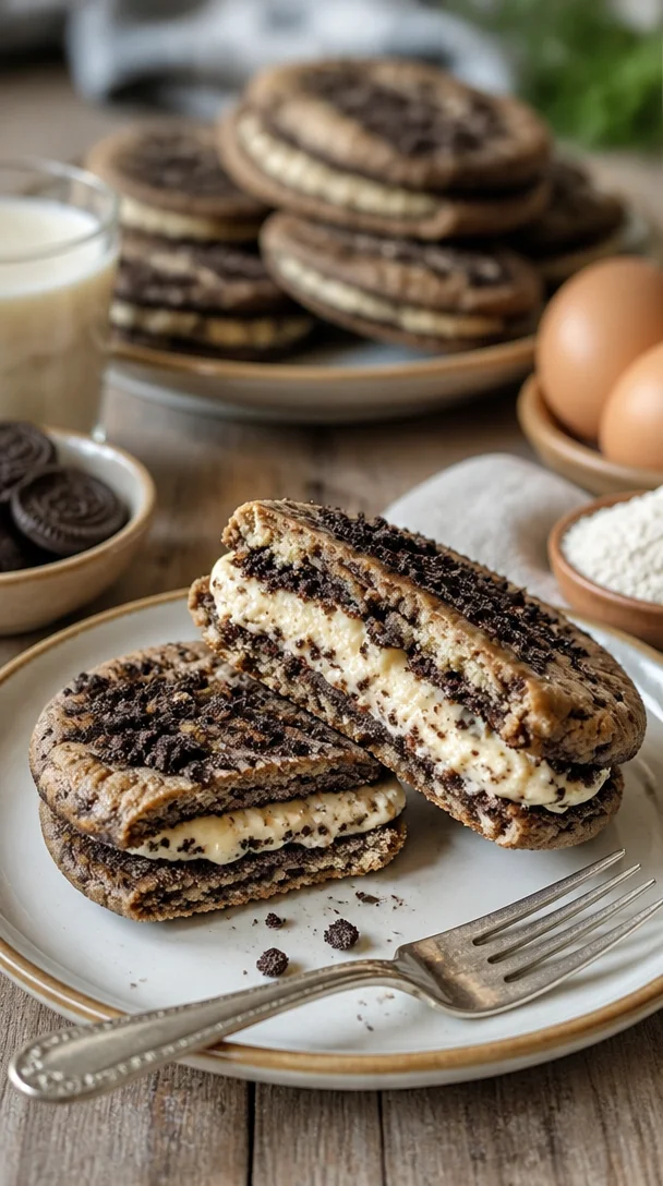 Leckere Oreo-Käsekuchen-Kekse auf einem Teller