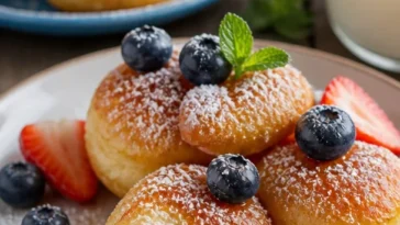 Leckere Pfannkuchen Popper mit verschiedenen Füllungen serviert
