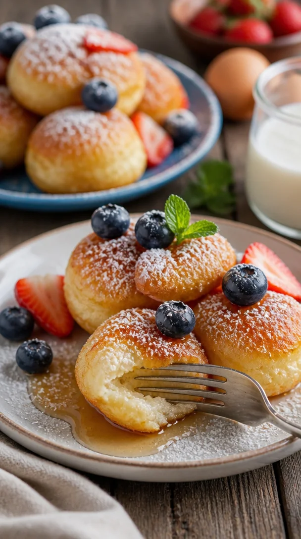 Leckere Pfannkuchen Popper mit verschiedenen Füllungen serviert