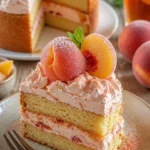 Pfirsich-Shortcake mit frischen Pfirsichen auf einem Teller