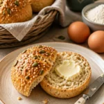 Leckere Quarkbrötchen ohne Hefe auf einem Teller.