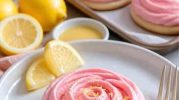 Leckere Pink Lemonade Keks auf einem bunten Teller