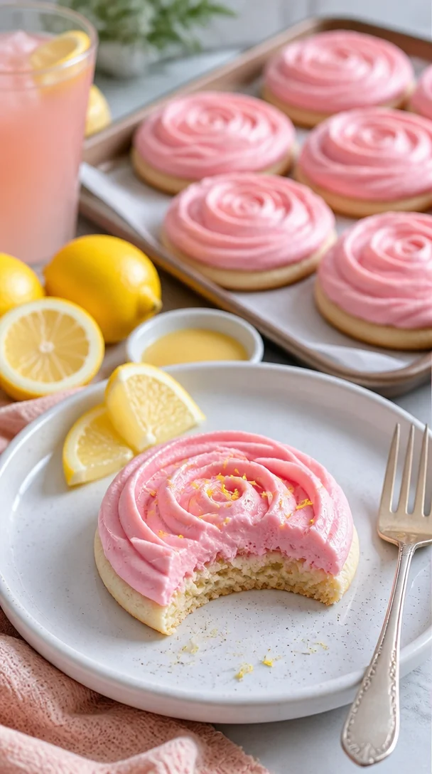 Leckere Pink Lemonade Keks auf einem bunten Teller