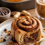 Schokoladen-Erdnussbutter Süßbrötchen frisch gebacken und dekoriert