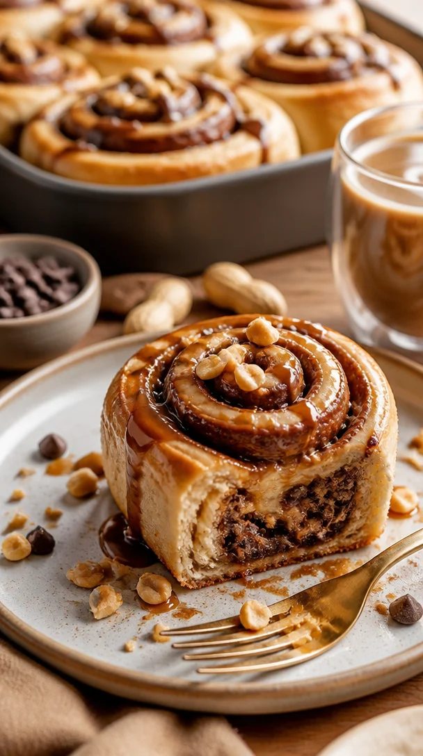 Schokoladen-Erdnussbutter Süßbrötchen frisch gebacken und dekoriert