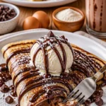 Schokoladenglasierte Crêpes mit frischen Früchten und Schokoladensoße