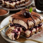 Deliziertes Schwarzwälder Tiramisu mit Schokolade und Kirschen