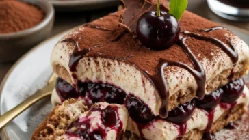 Deliziertes Schwarzwälder Tiramisu mit Schokolade und Kirschen