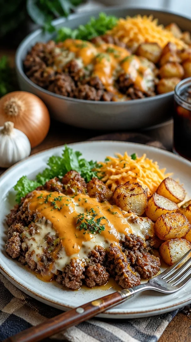 Leckere Smash Burger Schüssel mit frischen Zutaten und saftigem Burger