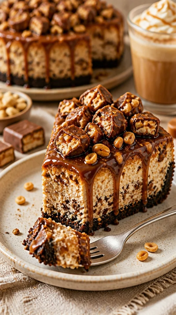 Unser köstlicher Snickers-Käsekuchen mit Schokolade und Karamell