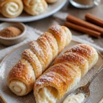 Süße Zimtwinde frisch aus dem Ofen, mit Zimt und Zucker bestreut.