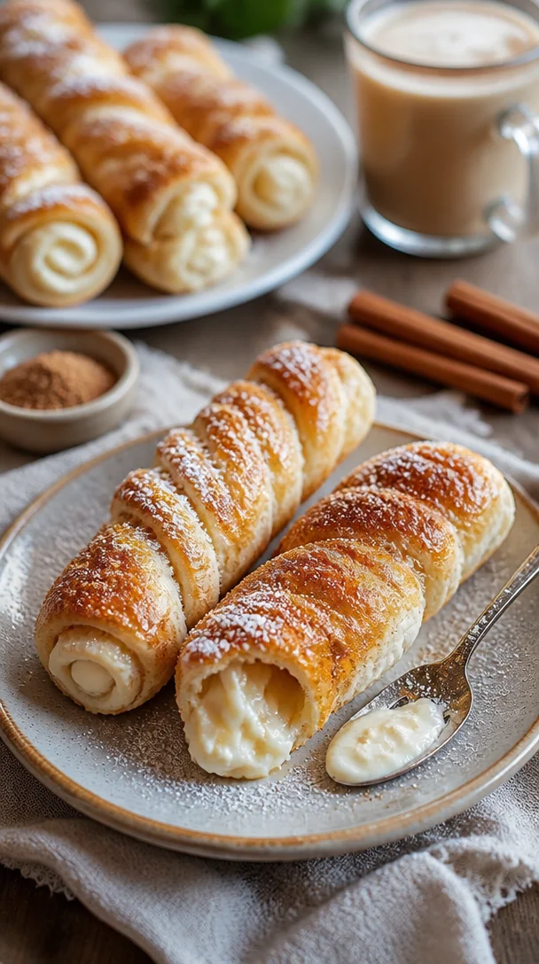 Süße Zimtwinde frisch aus dem Ofen, mit Zimt und Zucker bestreut.