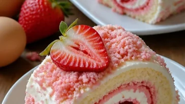 Leckere Strawberry Cheesecake Rolls mit frischen Erdbeeren und cremiger Füllung