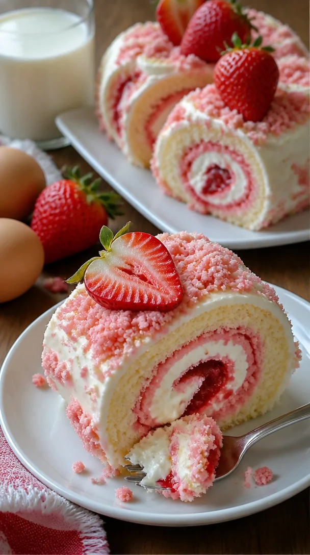 Leckere Strawberry Cheesecake Rolls mit frischen Erdbeeren und cremiger Füllung