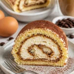 Leckere Tiramisu Rolle mit Schichten aus Mascarpone und Kaffee