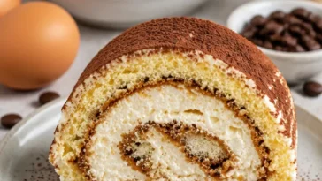 Leckere Tiramisu Rolle mit Schichten aus Mascarpone und Kaffee