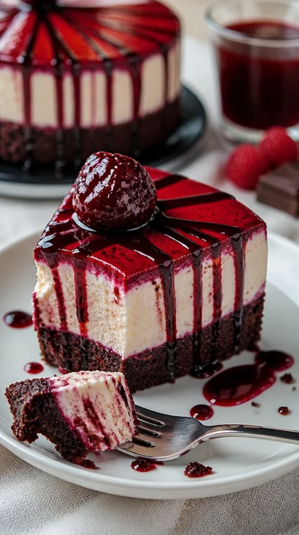 Vampirbiss Rotvelvet-Käsekuchen mit schokoladiger Kruste und cremigem Käsebelag