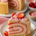 Eine köstliche Wickeltorte auf einem Teller, dekoriert mit frischen Früchten.