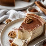 Zimtschnecken Cheesecake selbstgemacht auf einem hübschen Teller angerichtet