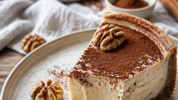 Zimtschnecken Cheesecake selbstgemacht auf einem hübschen Teller angerichtet