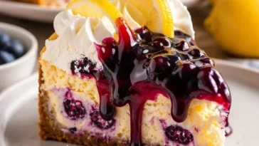 Zitronen-Blaubeer-Cheesecake mit frischen Heidelbeeren und Zitronengeschmack