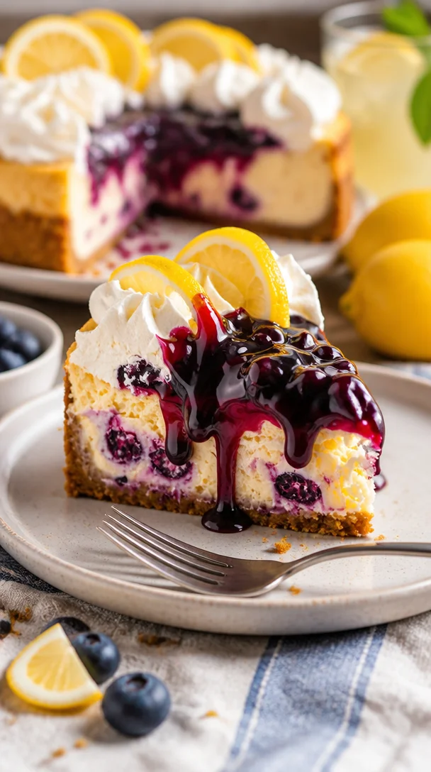 Zitronen-Blaubeer-Cheesecake mit frischen Heidelbeeren und Zitronengeschmack