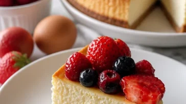 Zuckerfreier Käsekuchen auf einem eleganten Teller serviert