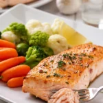 Airfryer Gericht mit gefrorenem Lachs, lecker zubereitet.
