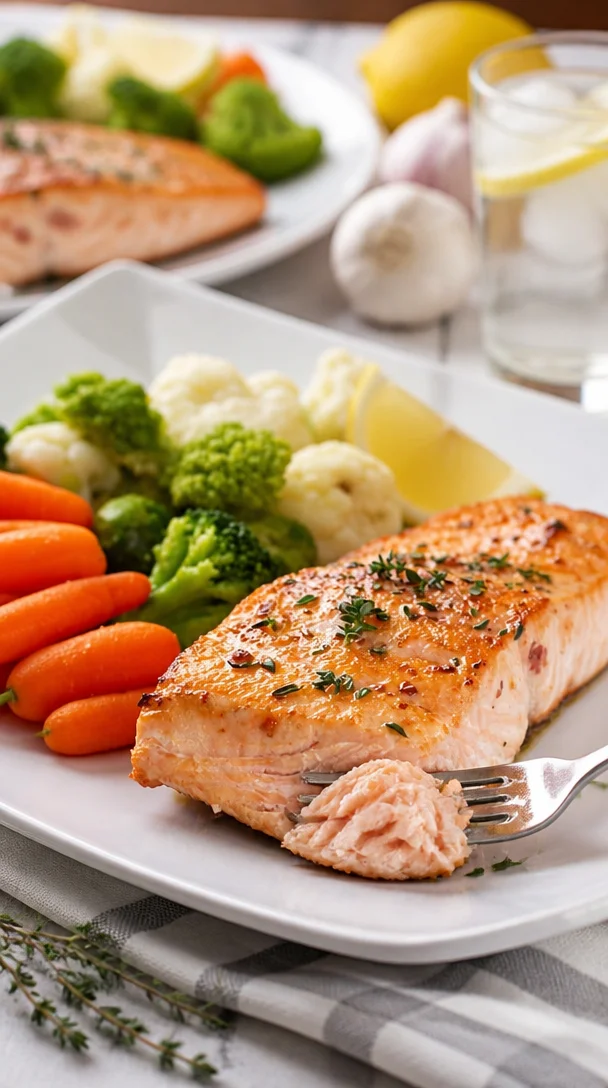 Airfryer Gericht mit gefrorenem Lachs, lecker zubereitet.