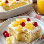Ananas Himmel Kuchen mit frischen Ananasstücken auf einem saftigen Biskuitboden.