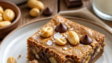 Aromatische Chocolate Chip Blondies mit Cashew-Kernen auf einem Teller